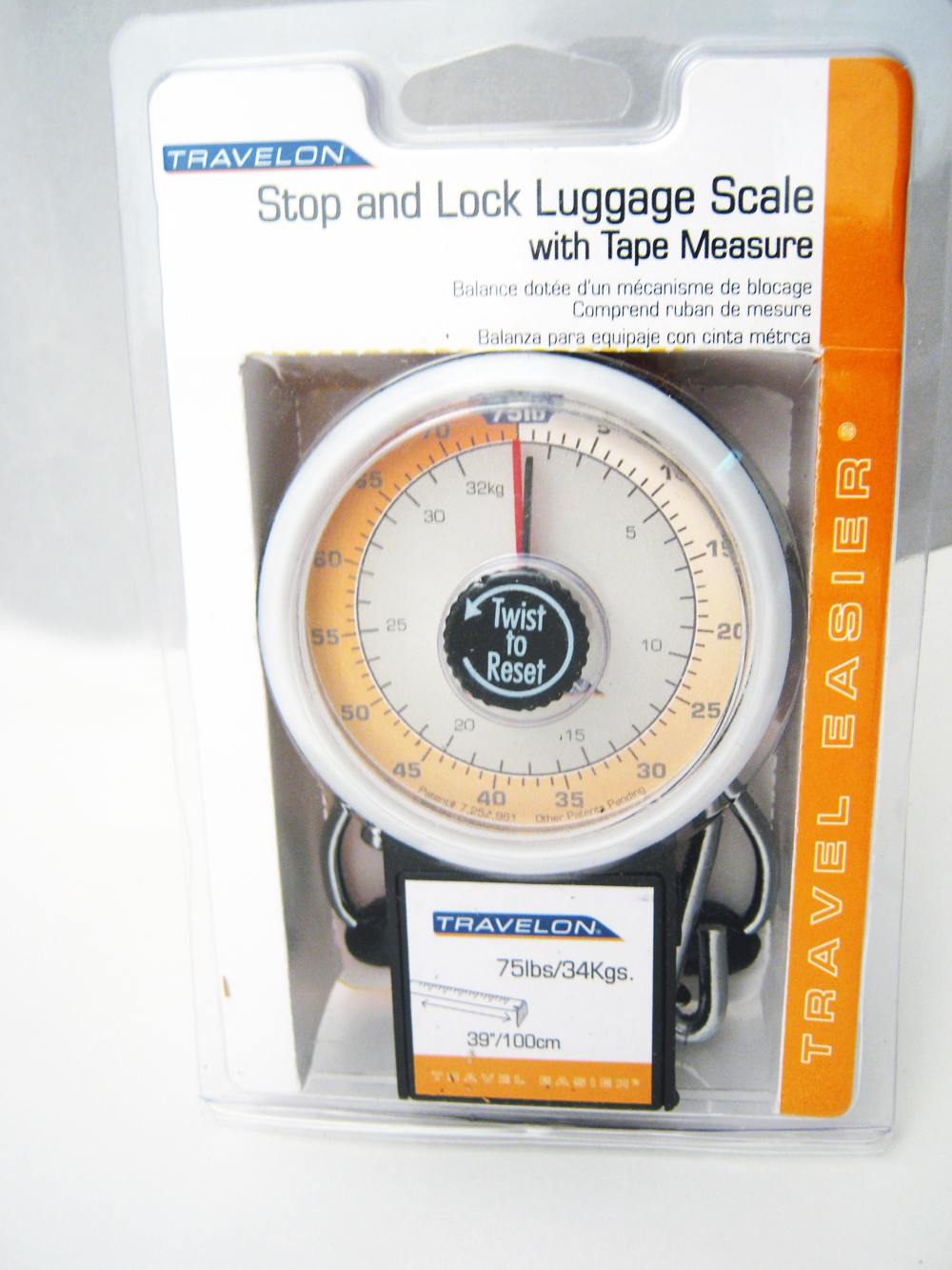 Travelon Luggage Scale Stop Lock Tape Measure New 75 LB Hanging Travel
