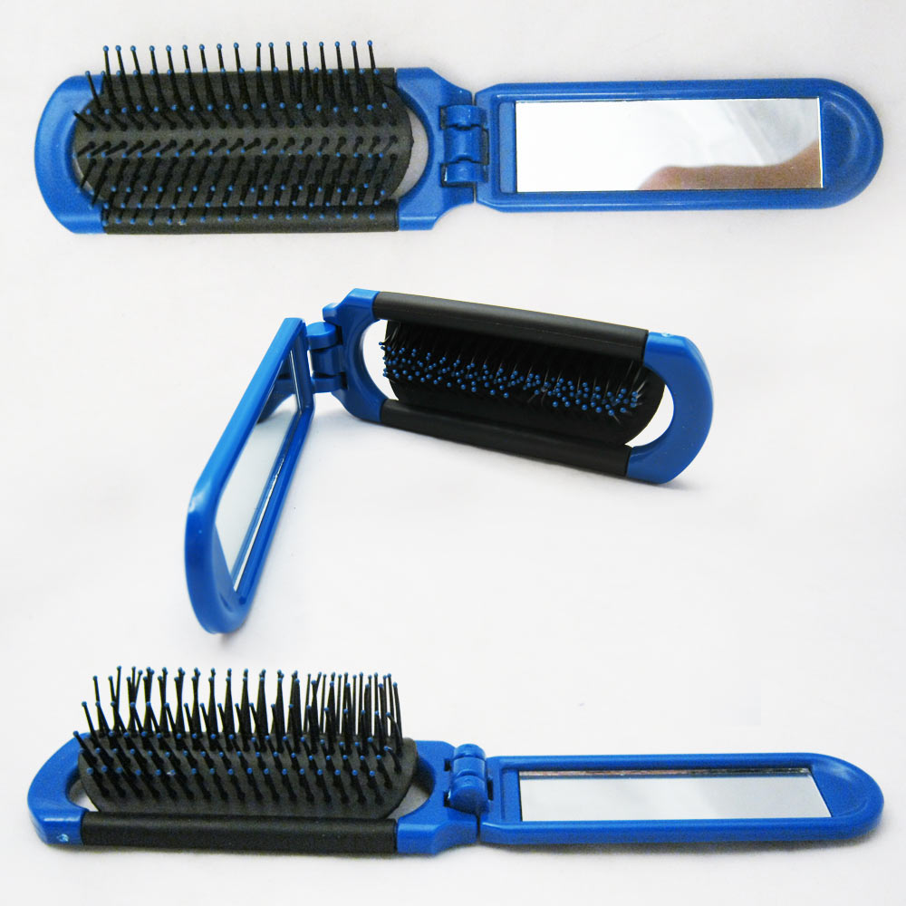New Folding Hair Brush With Mirror Compact Pocket Size Travel Car For