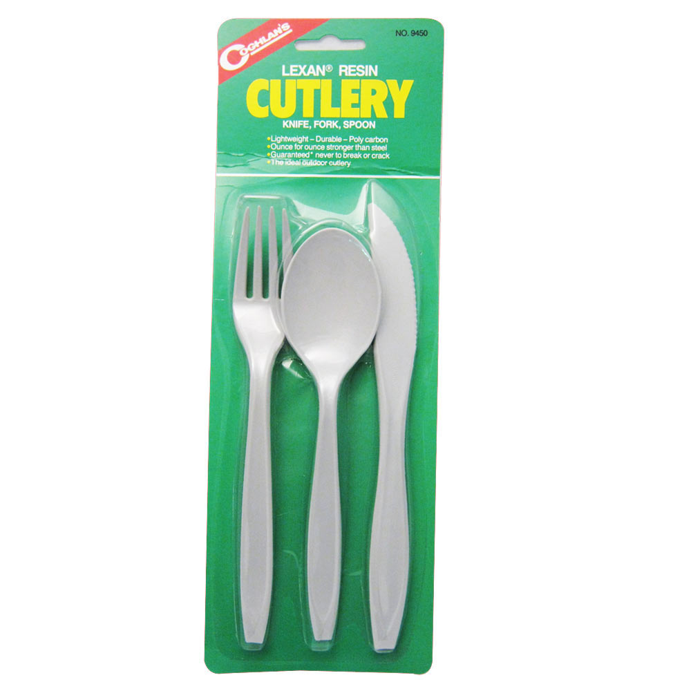Coghlans Lexan Resin Cutlery Knife Fork Spoon Set Lightweight Utensils