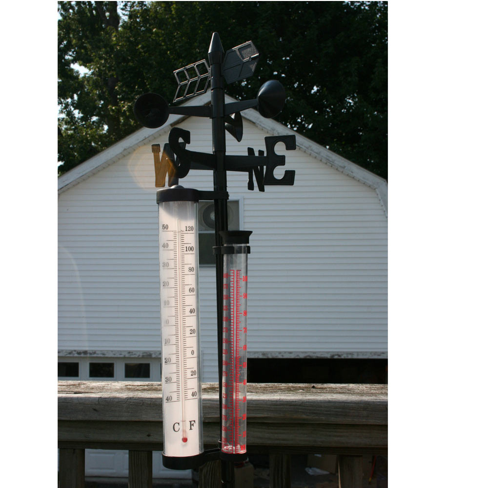 Weather Vane Station 56" Tall W/ Poll Thermometer Rain Gauge Wind