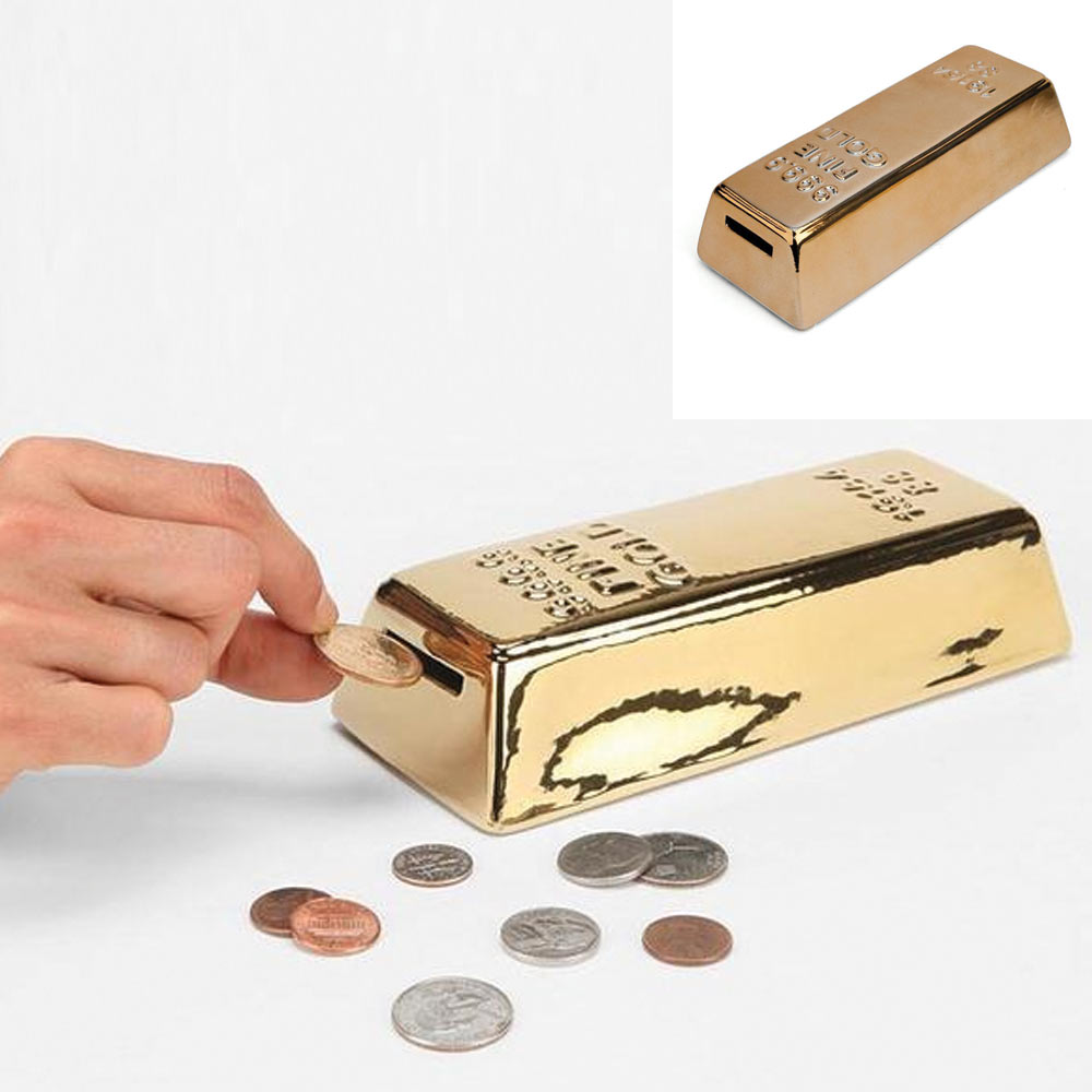 Gold Money Bank Coin Box Piggy Ceramic New Saavy Safe Dollar Coins Gift Adults ! - Afbeelding 1 van 1