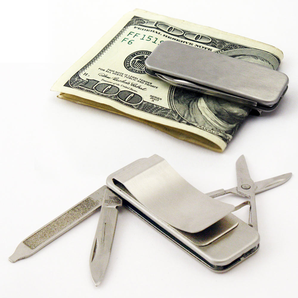 Men's Utility Money Clip Pocket Knife Nail File Scissors Stainless