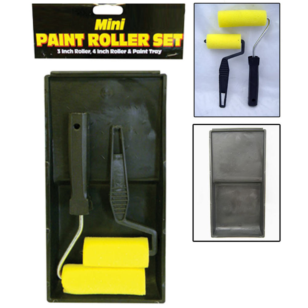 Mini Small Paint Foam Roller Brush 3" 4" Set Tray Painting Tool Rollers