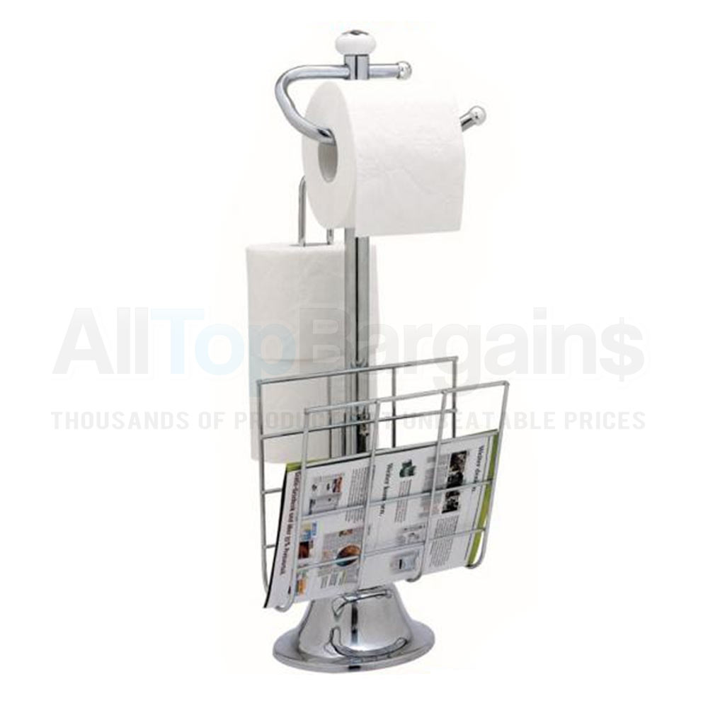 Standing Chrome Magazine Rack Toilet Paper Tissue Holder Stand Bathroom