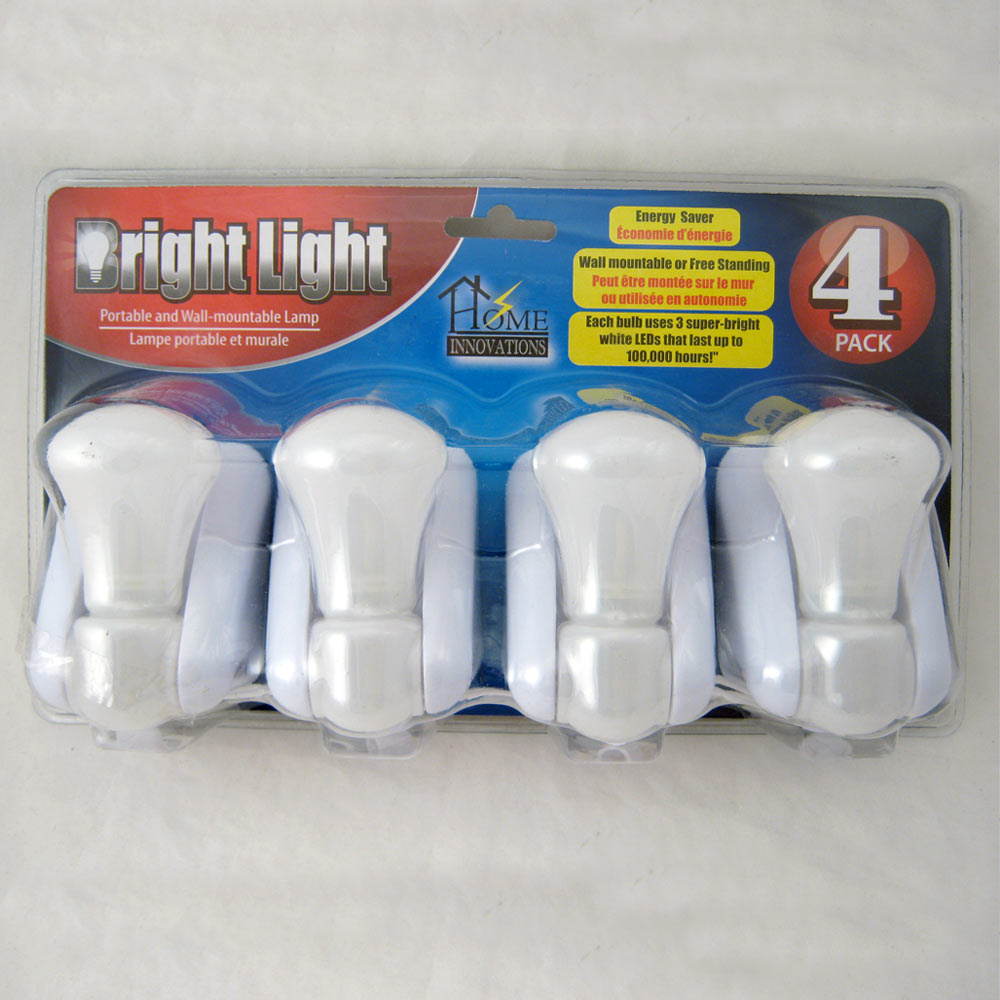 4 Bright Light LED Stick Up Pull Chain Battery Powered Bulb Portable