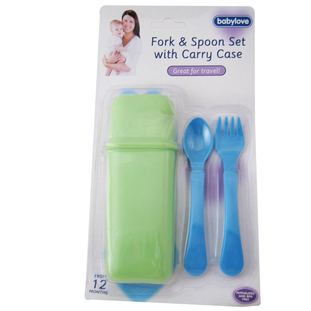 Babylove Feeding Fork Spoon Set Travel Compact Case Holder BPA Free Toddler Baby eBay