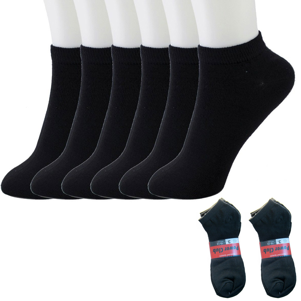 6 Pairs Ankle Socks Mens Womens Low Cut Crew Sports Peds Shoe Size 1013 Black