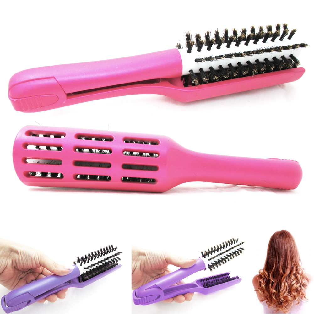 Hair Straightening Curling Styling Brush Tourmaline Ceramic Flat