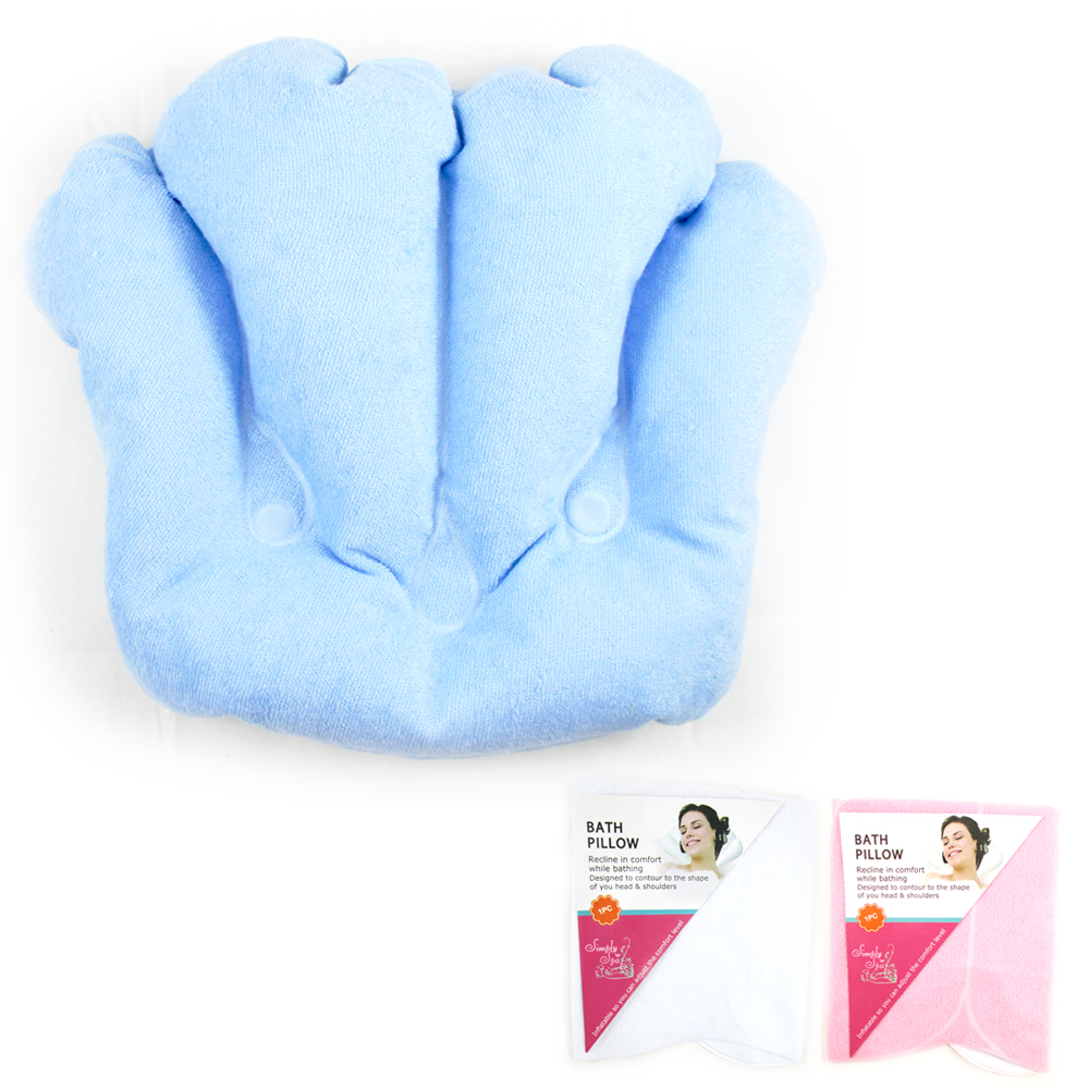 Inflatable Bathtub Pillow Shell Shape Spa Neck Cushion Terrycloth Vinyl