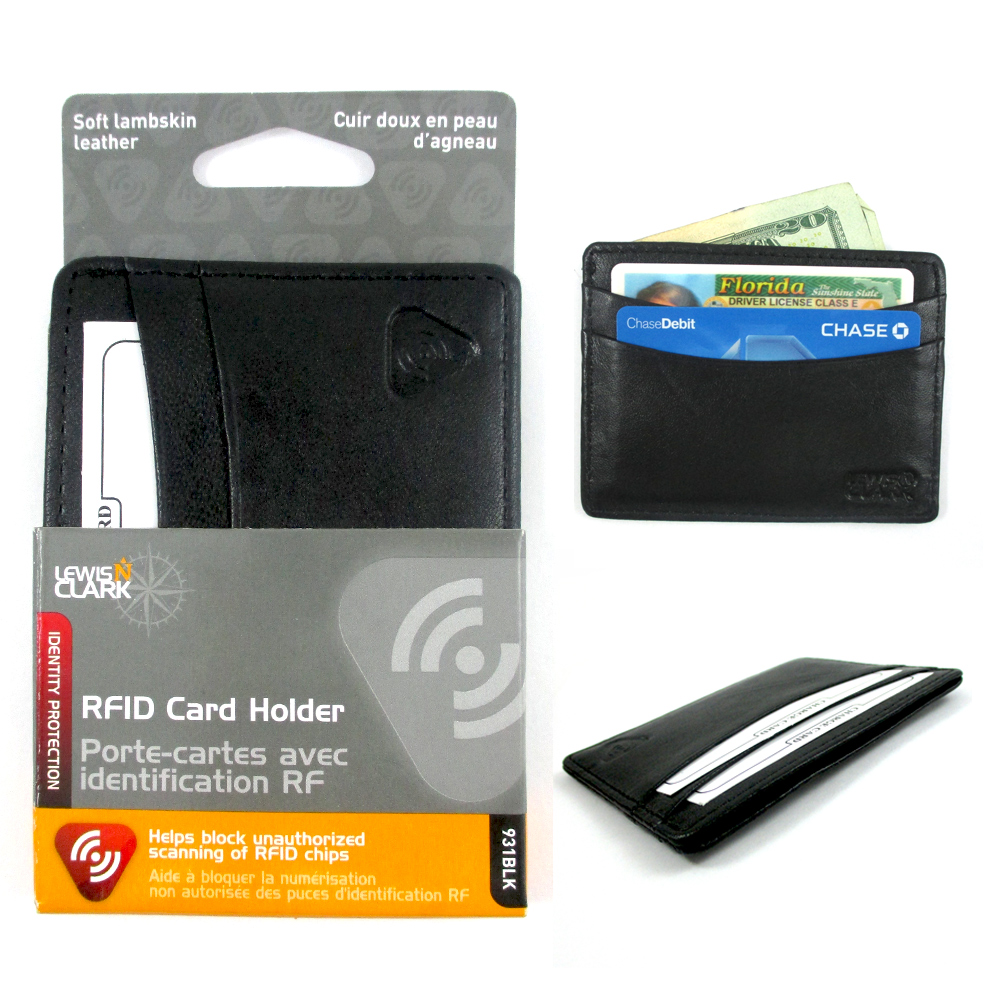 Lewis N Clark Mens ID Card Holder Leather RFID Blocking Slim Wallet Security New - Bild 1 von 1