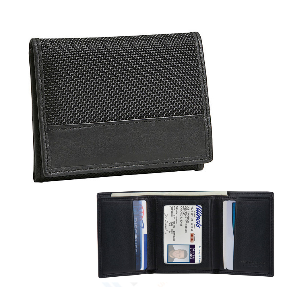 Travelon RFID Blocking Mens Tri-Fold Wallet Black Credit Card Holder Protection | eBay