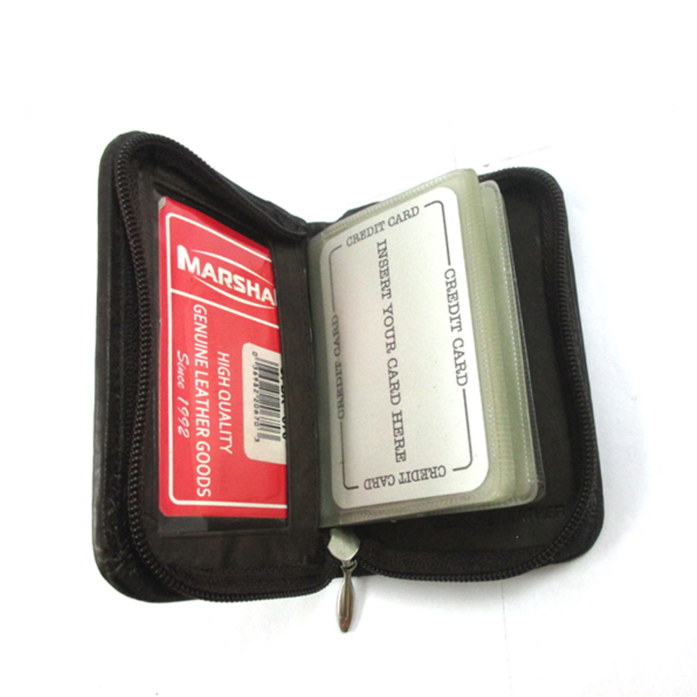 Mens Genuine Leather Zippered Credit Card Wallet Holder Business ID