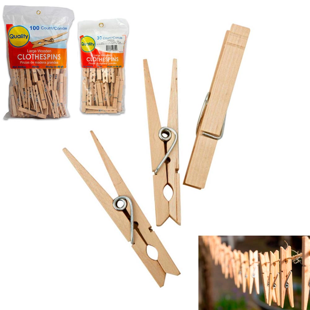 130 Wooden 3 1/4" Inch Large Clothespins Laundry Spring Wood Clothes
