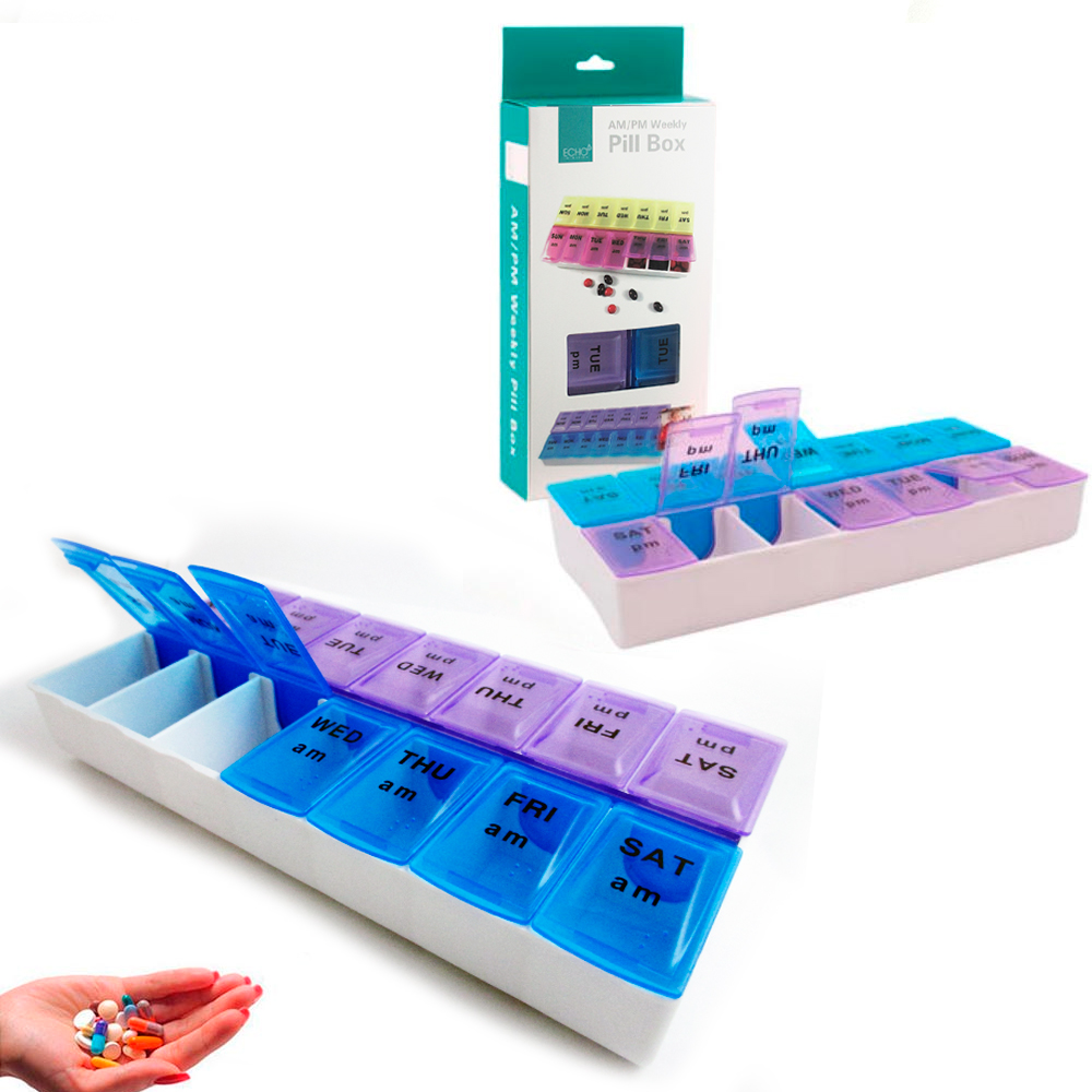 Weekly Pill Box AM PM Organizer Case Medicine Storage Vitamin Tablet