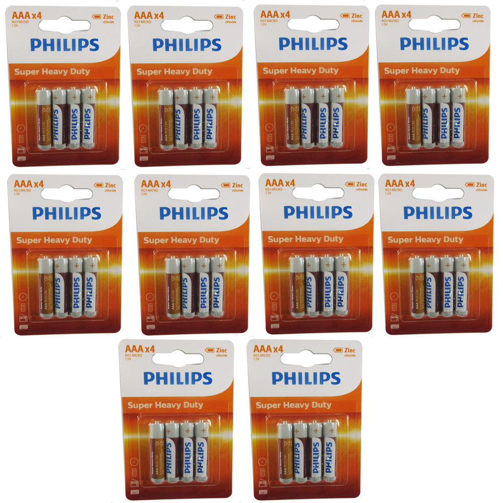 40 Philips R03P AAA 1.5V Super Heavy Duty Battery CarbonZinc Triple A