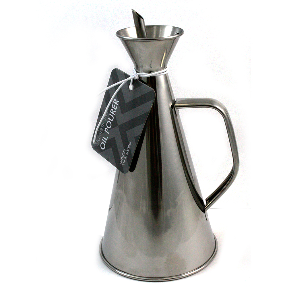 Stainless Steel Oil Pourer Cruet Dispenser 17 Oz Can Drizzler Spout