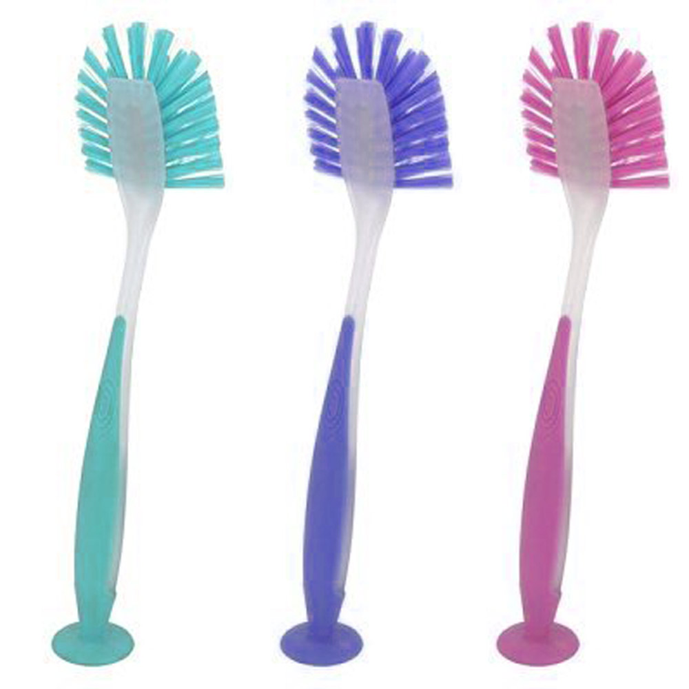 1 Scrub Brush Suction Cup Standing Scrubber Sink Dish Washing Vegetable