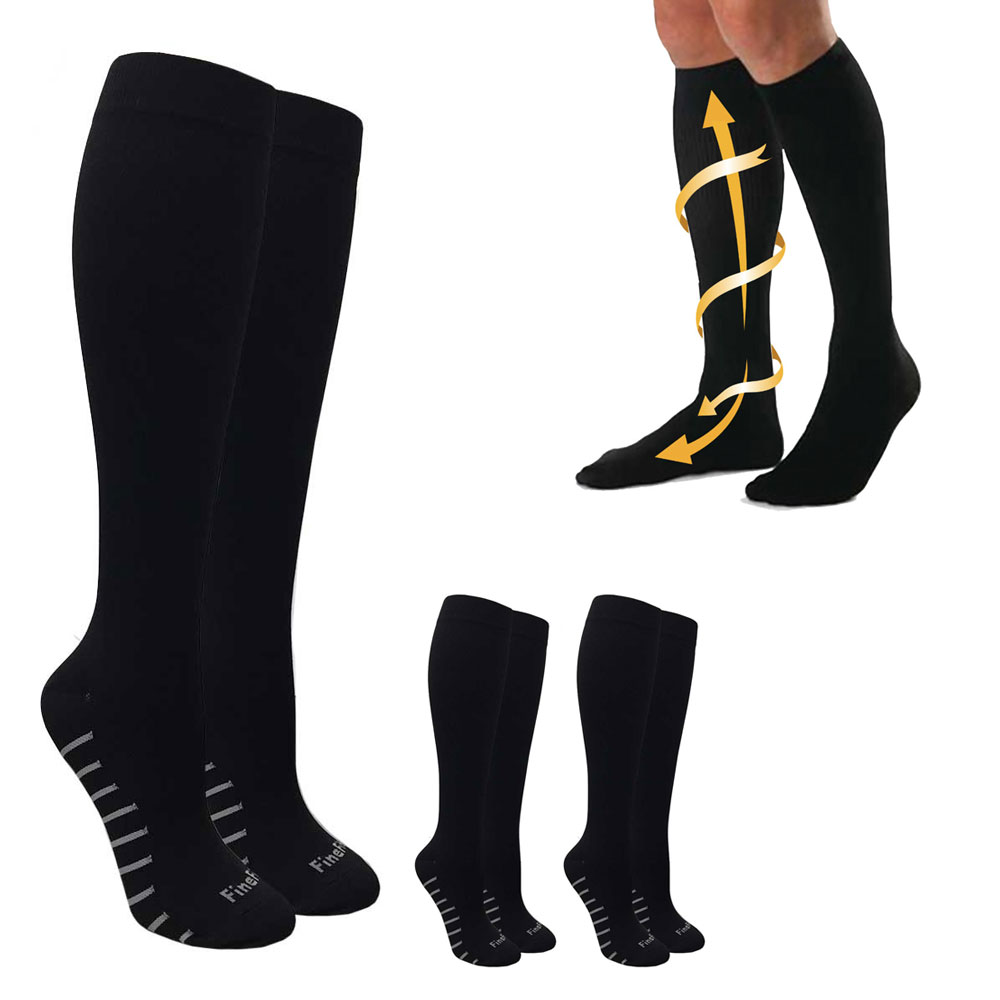 3 Pairs Graduated Compression Socks Support Womens Mens Sports Black Gray S-XL - Bild 1 von 8