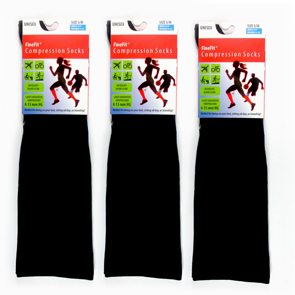 3 Pairs Graduated Compression Socks Support Womens Mens Sports Black Gray S-XL - Bild 3 von 8