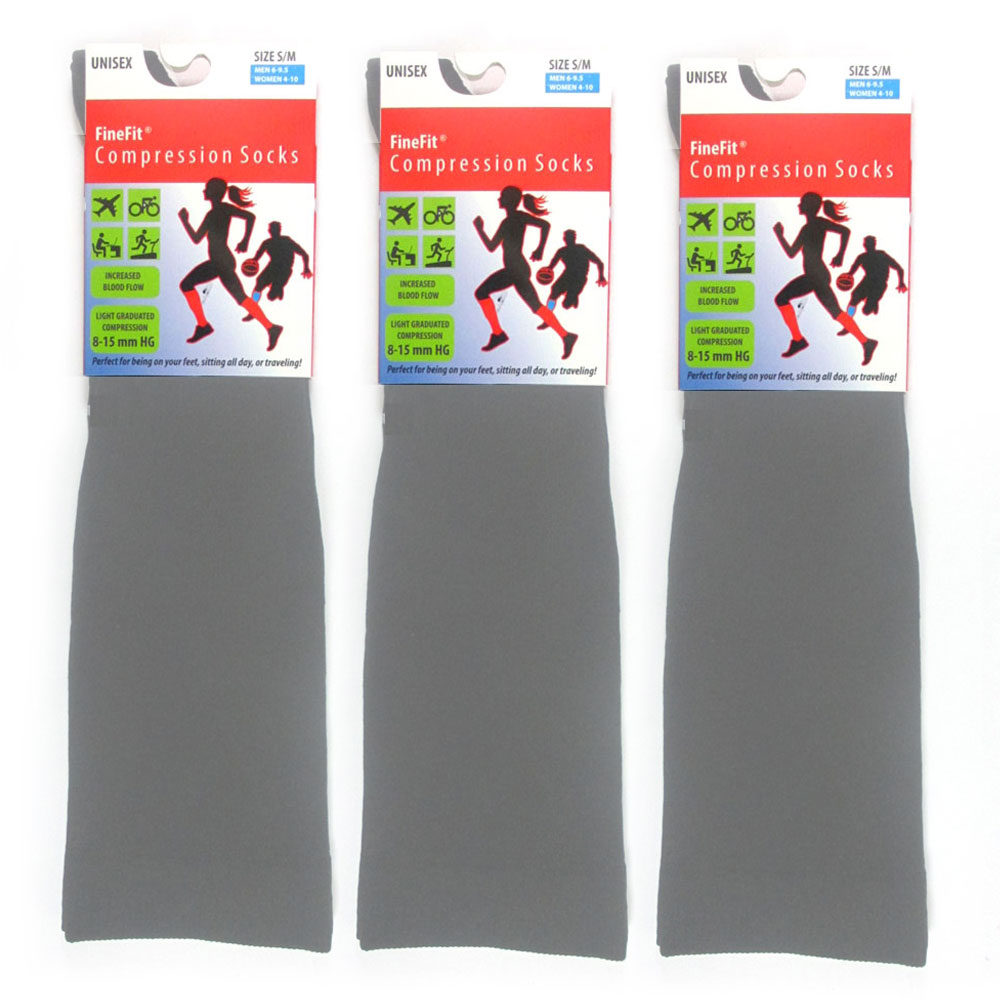 3 Pairs Graduated Compression Socks Support Womens Mens Sports Black Gray S-XL - Bild 7 von 8