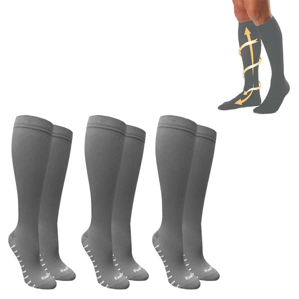 3 Pairs Graduated Compression Socks Support Womens Mens Sports Black Gray S-XL - Bild 5 von 8