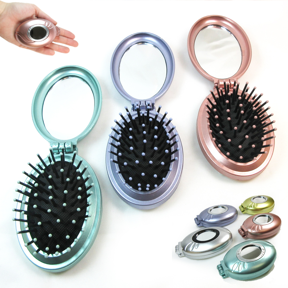 3 Pk Folding Hair Brush W/ Mirror Compact Pocket Size Travel Car Purse Bag Gifts eBay