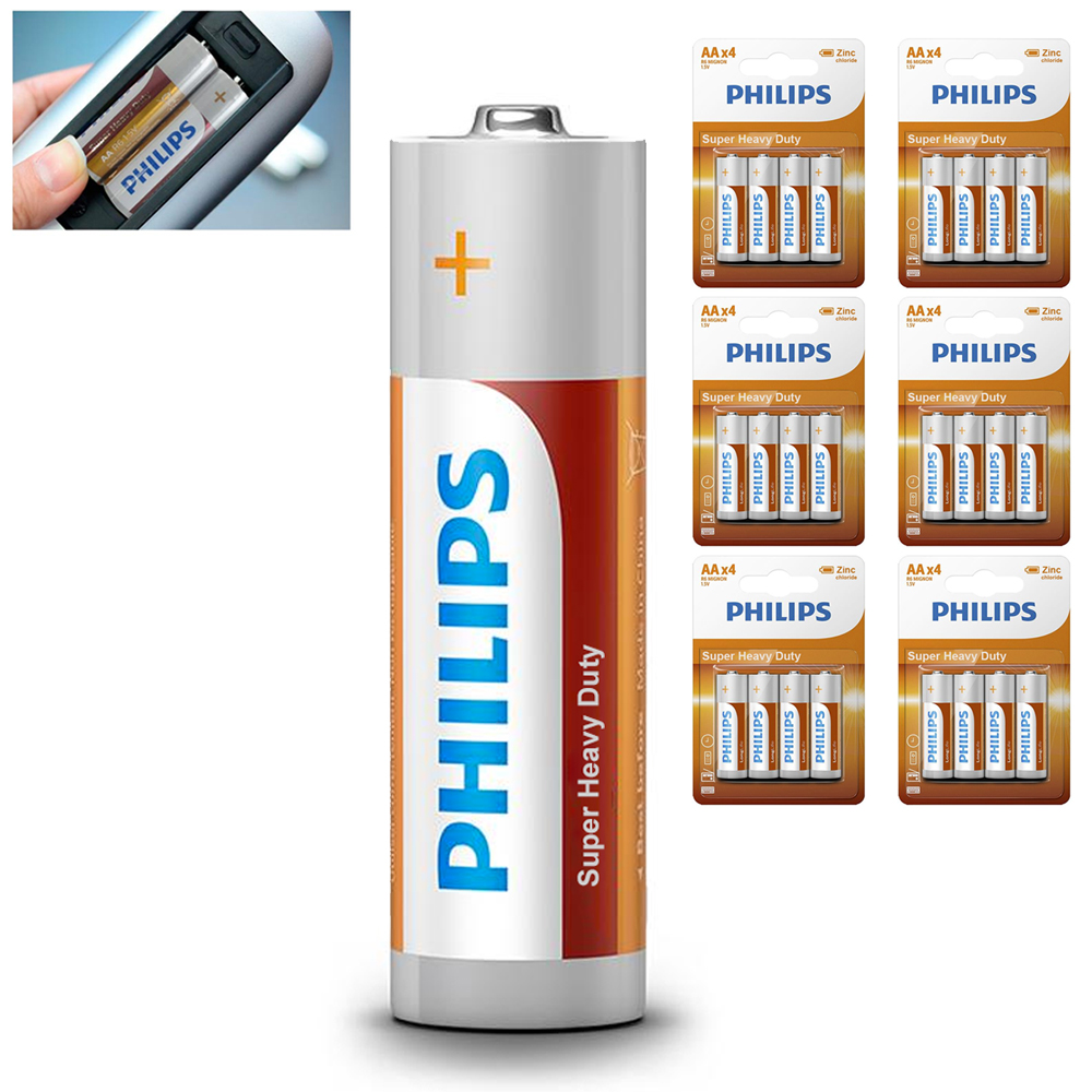 24 AA Philips Zinc Chloride Batteries R6 1.5V Super Heavy Duty Use