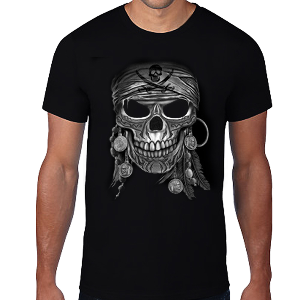 Mens T-Shirt Pirate Skull Tattoo Biker 
