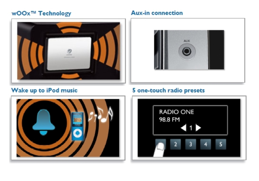 Philips DC310 Alarm Clock Radio iPod Docking Play Chrge