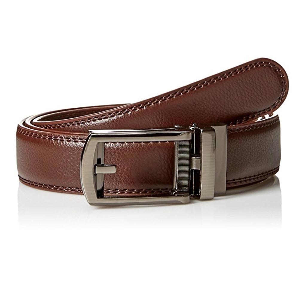 Mens Comfort Click Belt Brown Leather Belt No Holes Fits Size 28