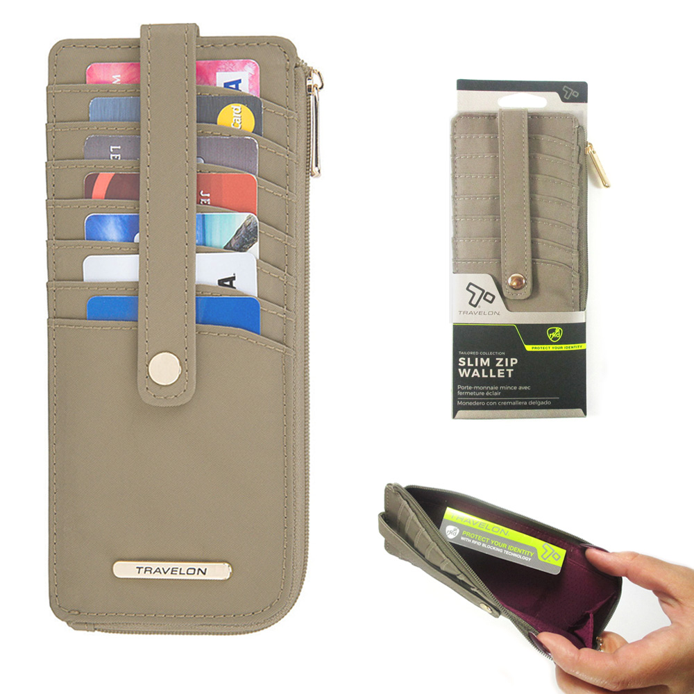 1 Travelon RFID Blocking Slim Zip Wallet Womens Card ID Window ...