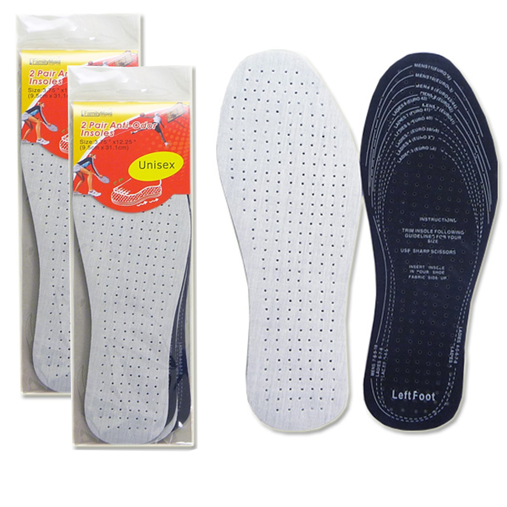 4 Pair Unisex Anti Odor Shoe Insoles Insert Cushion Pads Comfort Trim