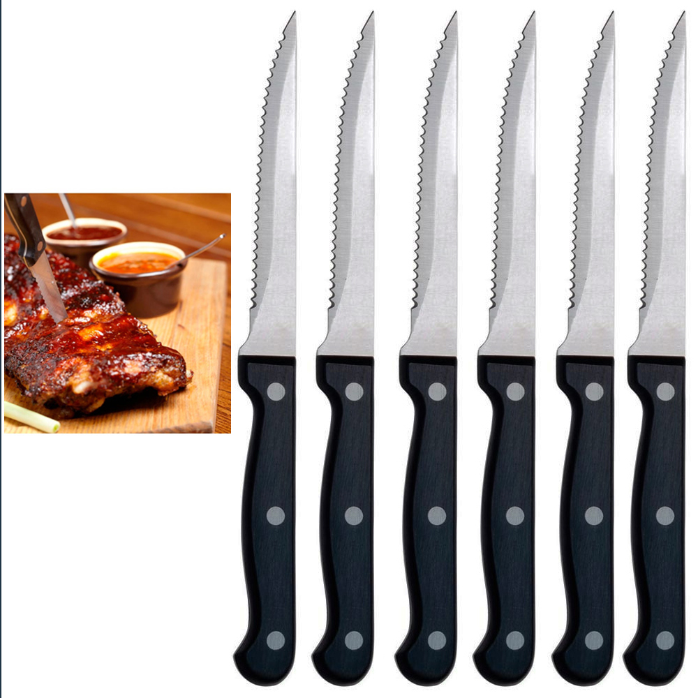 6 Steak Knife Set Serrated Edge Steel Utility Knives Steakhouse Cutlery