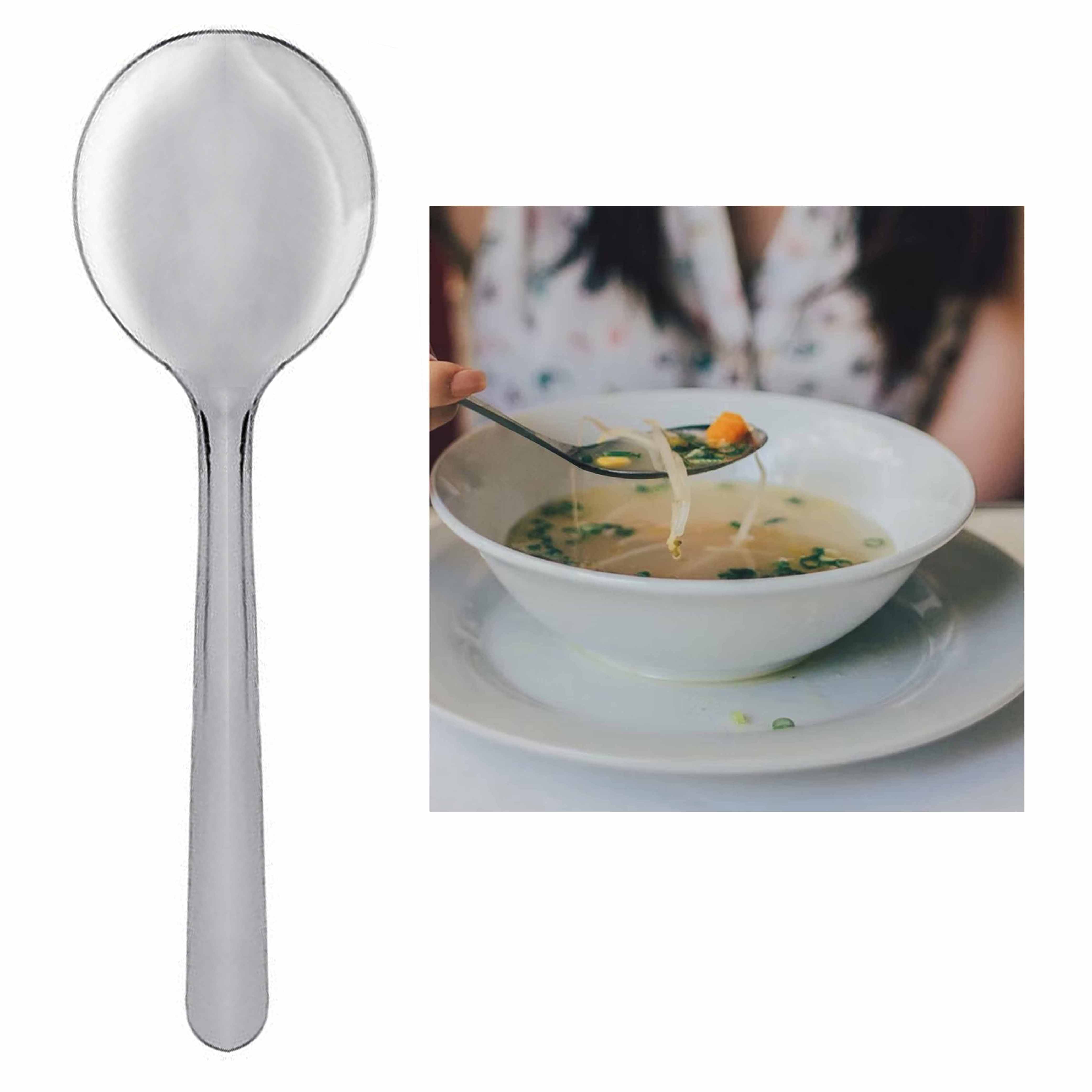 12 Pc Round Soup Spoons Windsor Bouillon Spoon Dinner Stainless Steel
