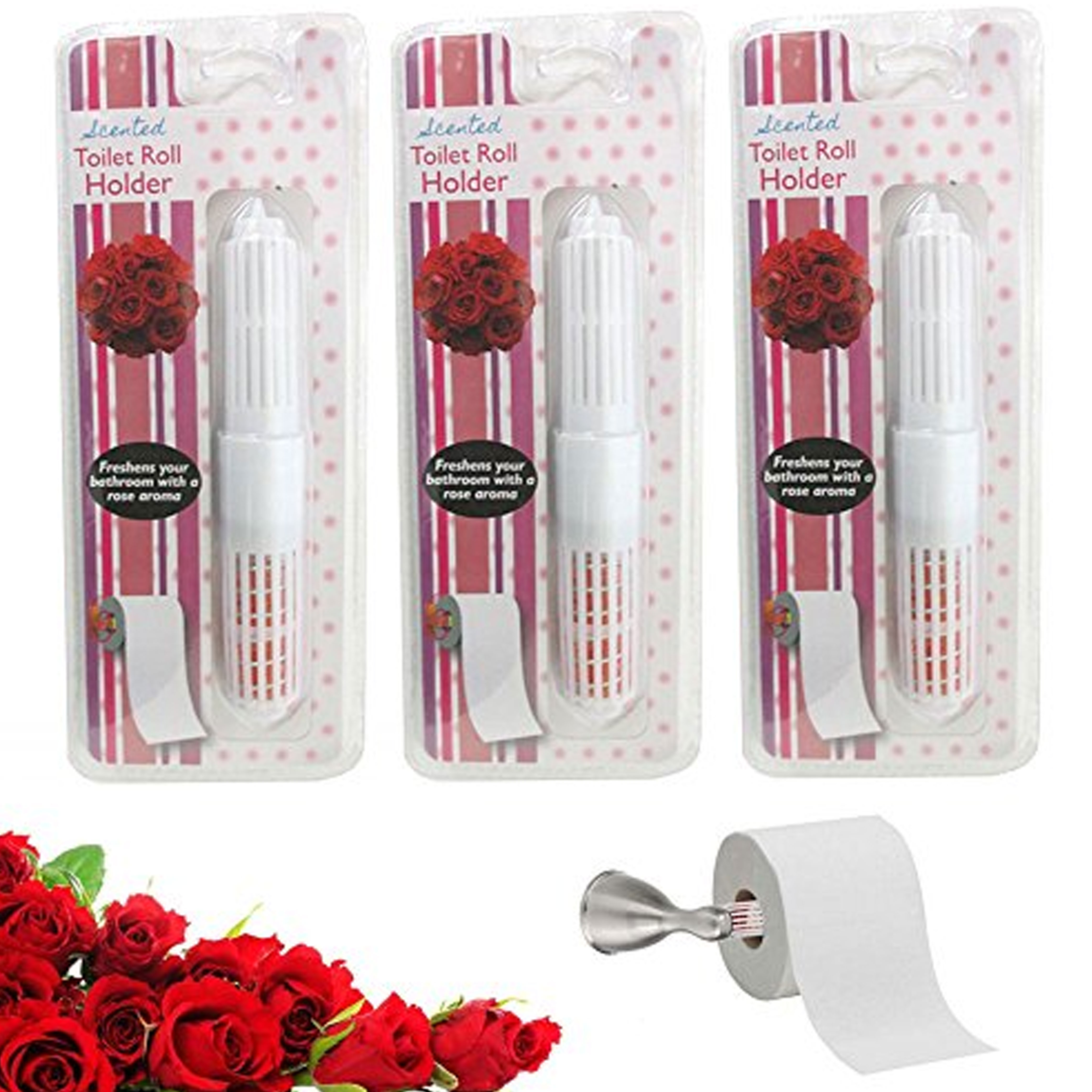 3 Rose Scented Toilet Paper Rollers Holder Replacement Bathroom Spindle